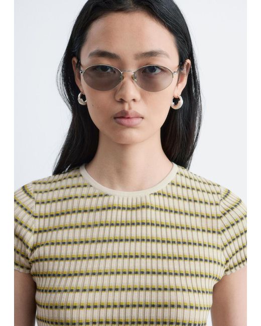 & Other Stories White Striped Rib-Knit T-Shirt