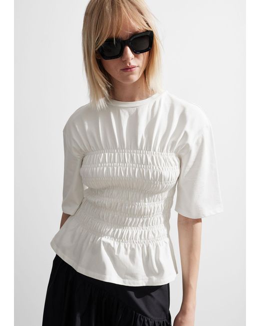 & Other Stories White Smocked Crewneck Top