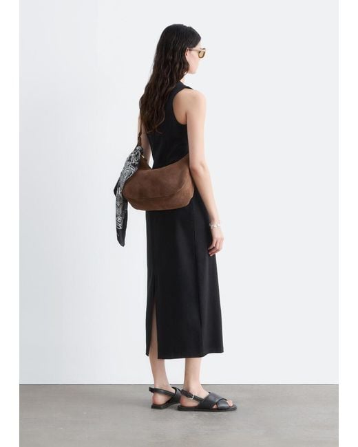 & Other Stories Black Fitted Cotton Jersey Midi Dress