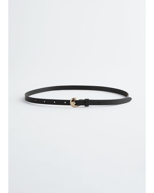 & Other Stories White Crescent-Buckle Slim Leather Belt