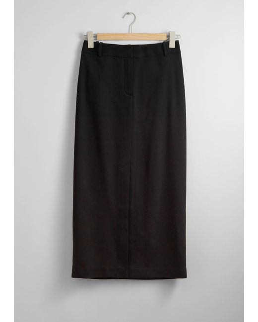 & Other Stories Black Tailored Pencil Midi Skirt
