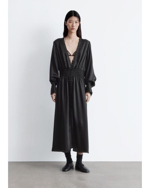 & Other Stories White Satin Midi Shirt Dress