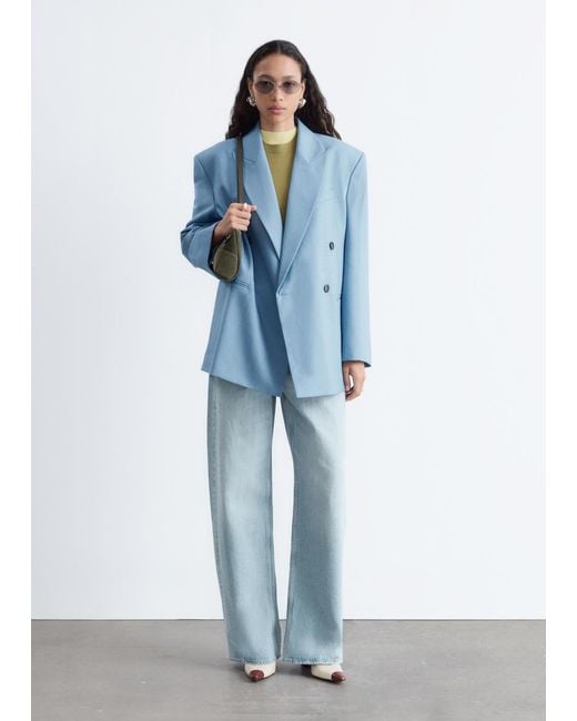 & Other Stories Blue Double-Breasted Wool Blazer