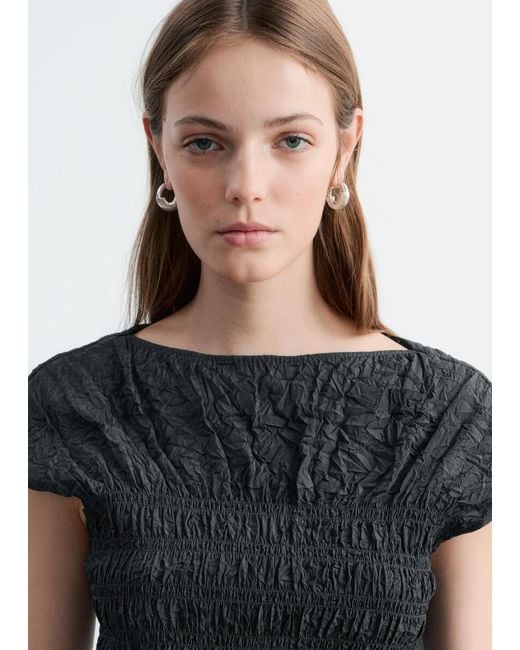 & Other Stories Gray Smocked Boatneck Top