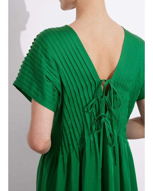 & Other Stories Green Pleated Midi Dress