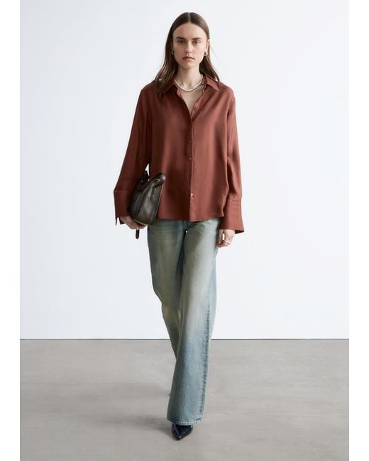 & Other Stories Red Relaxed Silk Shirt