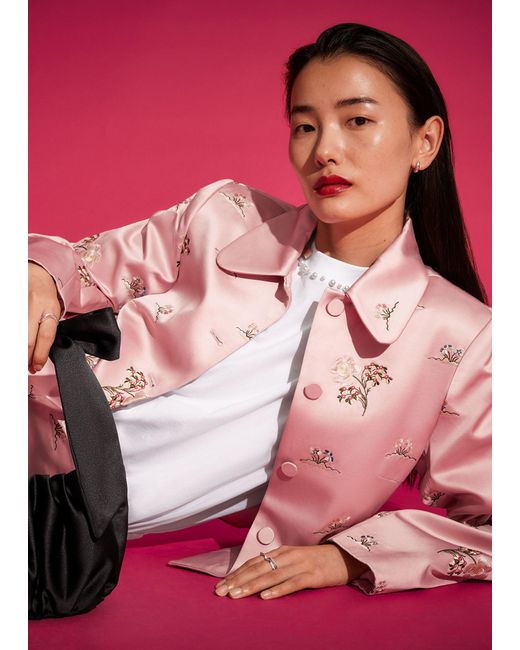 & Other Stories Pink Floral Embroidery Satin Jacket