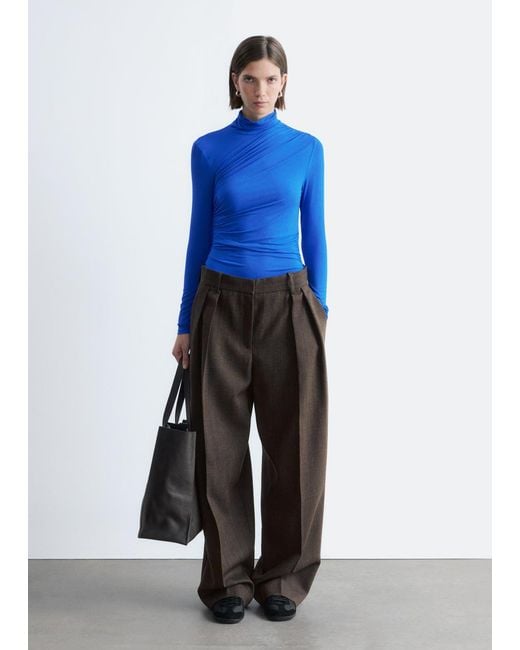 & Other Stories Blue Draped Turtleneck Top