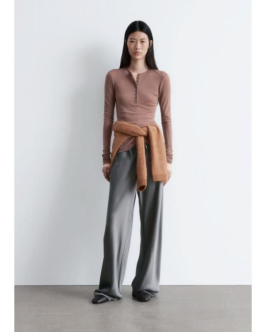 & Other Stories Gray Drawstring Satin Trousers
