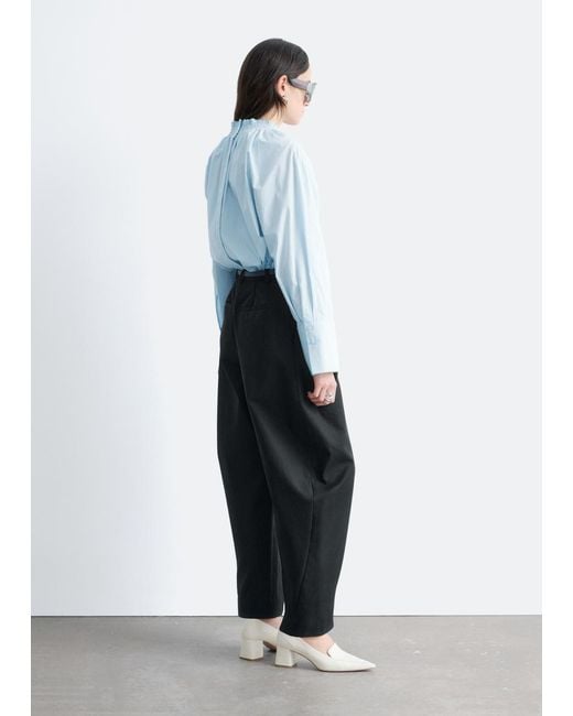 & Other Stories White Gathered Stand-Collar Blouse