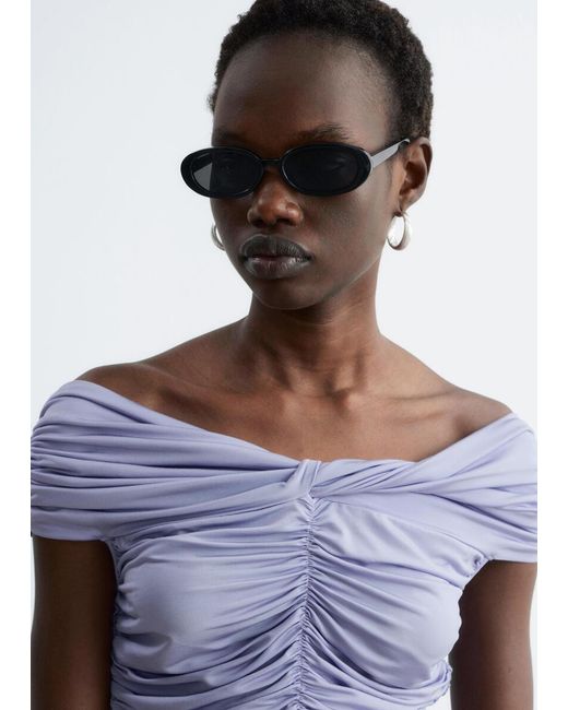 & Other Stories Blue Ruched Jersey Top