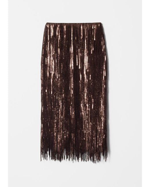 & Other Stories Black Fringed Sequin Midi Skirt