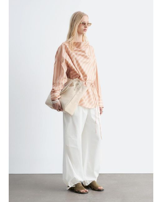 & Other Stories Natural Striped Cowl-Neck Blouse