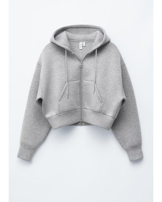& Other Stories Green Cropped Scuba Zip-Up Hoodie