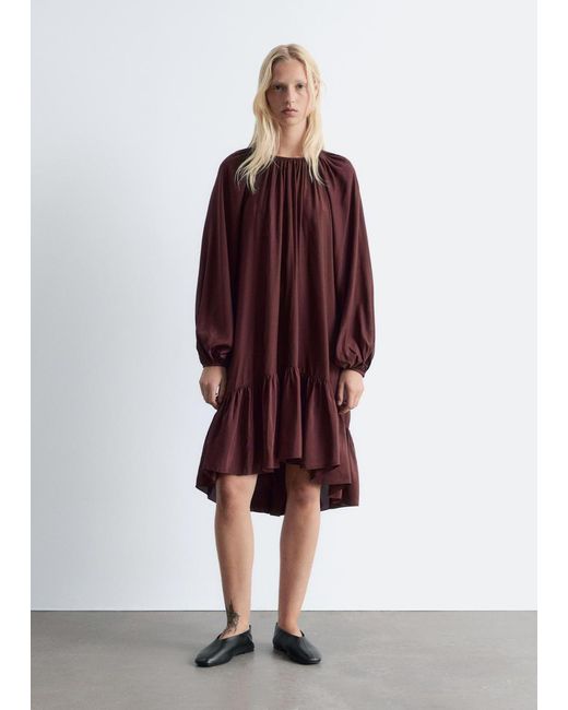 & Other Stories Red Flounced Balloon-Sleeve Mini Dress