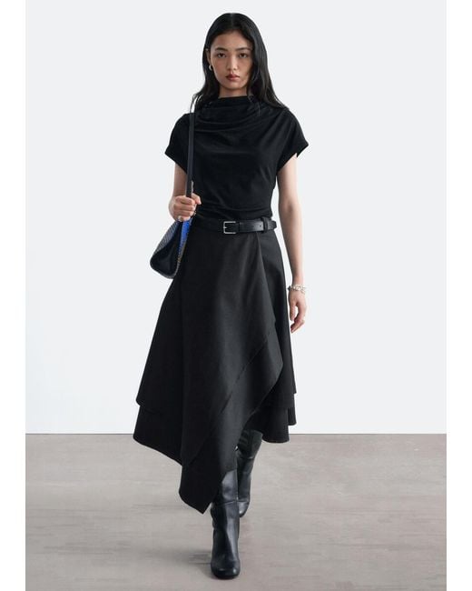 & Other Stories Black Draped Cowl-Neck Top