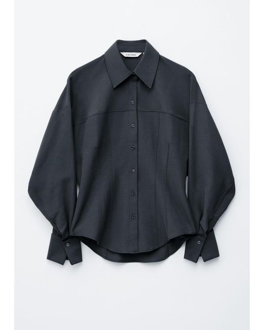 & Other Stories Black Balloon-Sleeved Tapered Shirt