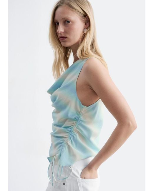 & Other Stories Blue Cowl-Neck Drawstring Top