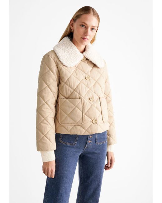 & Other Stories Natural Quilted Removable Collar Jacket