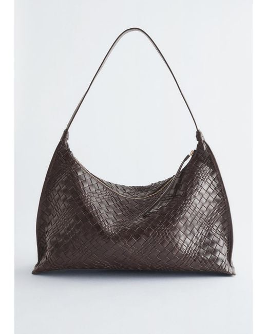 & Other Stories Blue Interwoven Leather Tote Bag