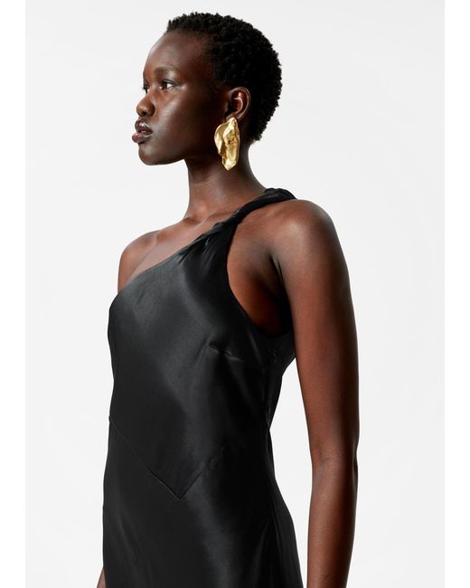 & Other Stories White One-Shoulder Satin Midi Dress