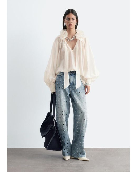 & Other Stories Natural Ruffle Neck Voluminous Blouse