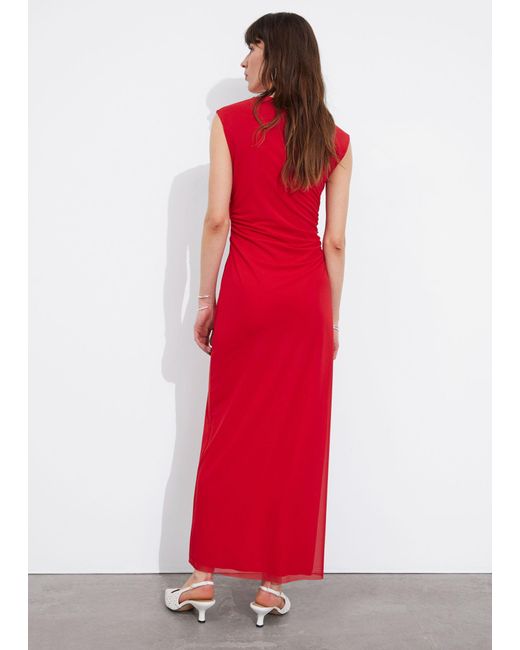 & Other Stories Red Draped Sleeveless Midi Dress