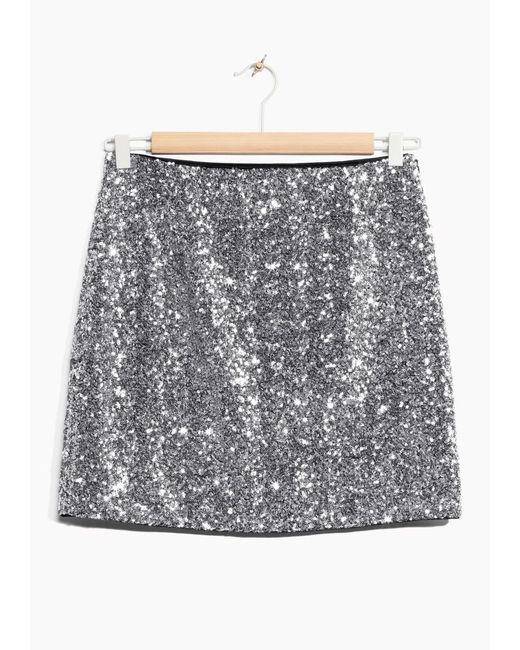 Silver Sequin Skirt in Metallic 