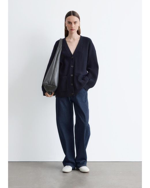 & Other Stories Blue Rib-Knit Cardigan