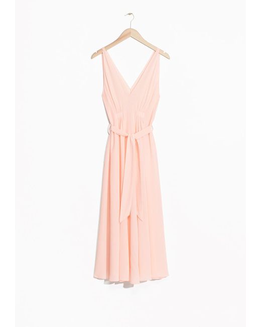 & Other Stories Pink Sleeveless Silk Dress