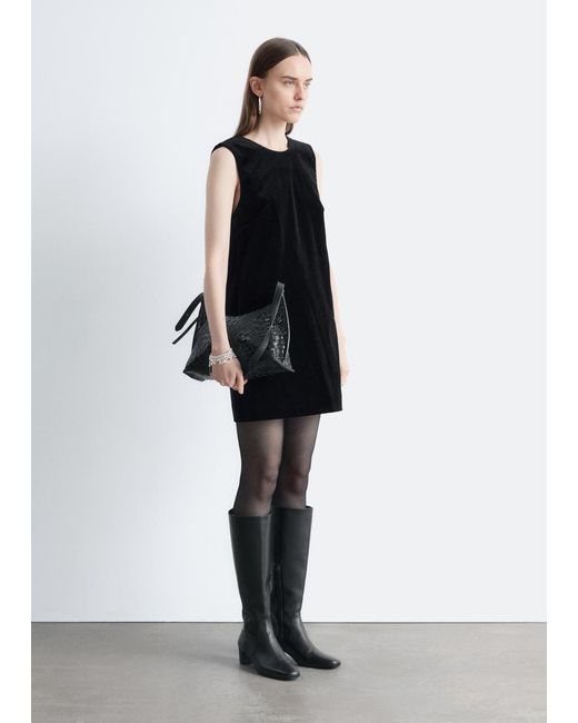 & Other Stories Black Open Back Velvet Mini Dress