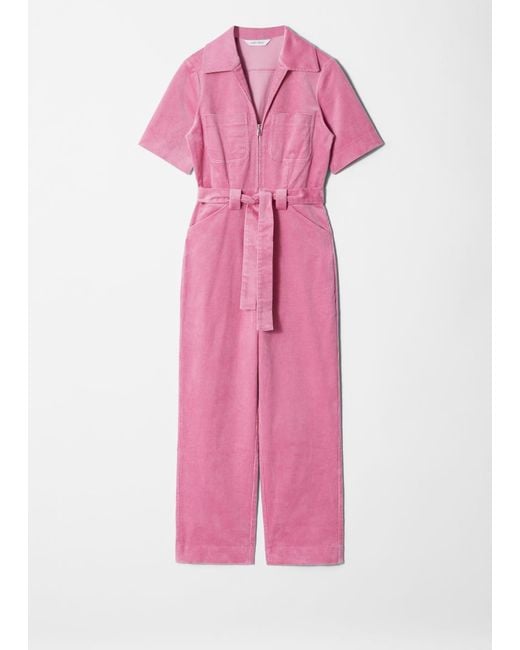 & Other Stories Pink Belted Corduroy Jumpsuit