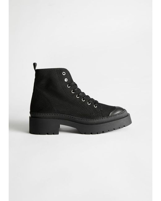 & Other Stories Black Chunky Canvas Lace Up Boots