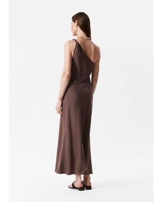 & Other Stories Brown One-Shoulder Midi Dress