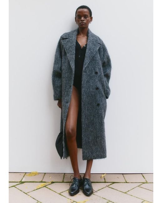 & Other Stories Gray Brushed Wool-Blend Coat