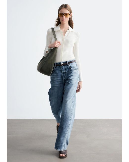 & Other Stories White Pointelle Rib Polo Shirt