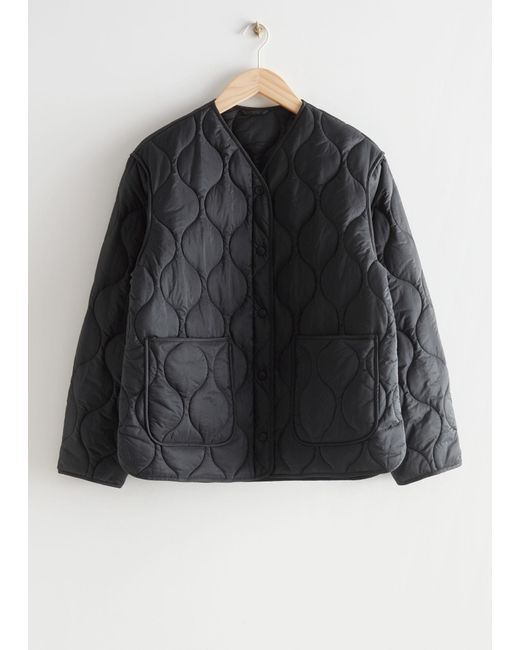 & Other Stories Black Oversized Wave Quilted Jacket