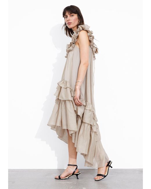 & Other Stories Natural Tiered Ruffle Midi Dress