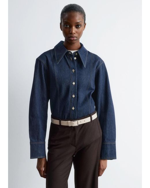 & Other Stories Blue Topstitched Denim Shirt