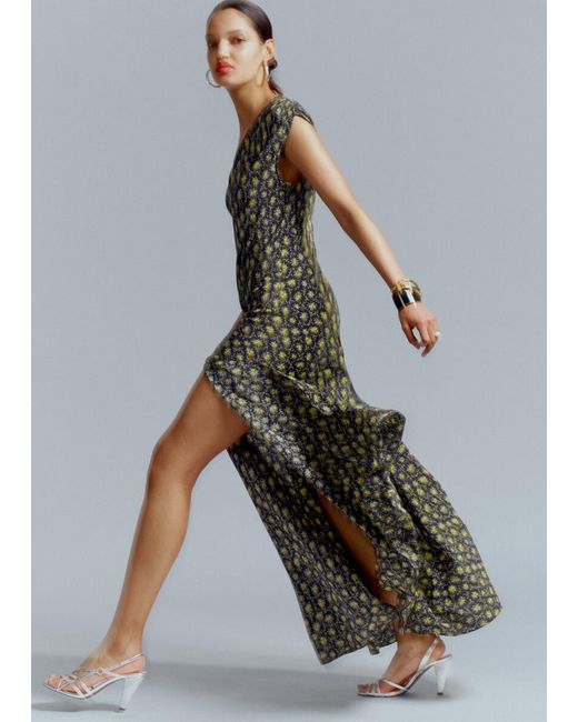 & Other Stories Green V-Neck Silk Maxi Dress