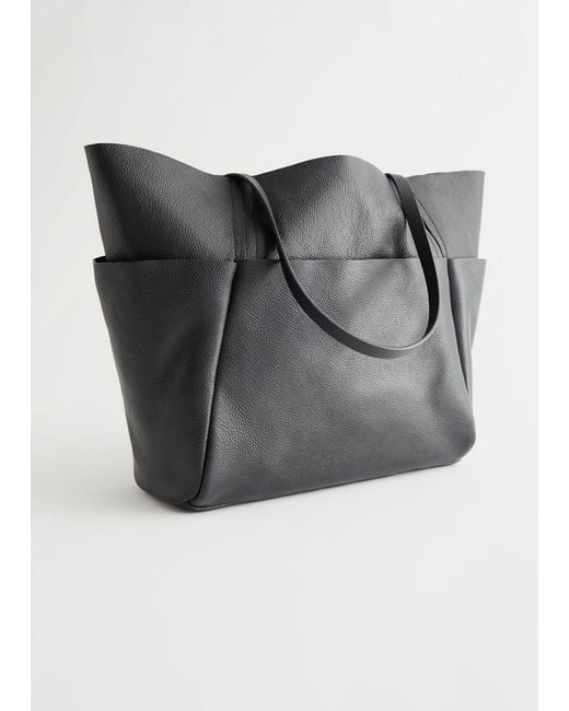 & Other Stories Black Layered Leather Tote Bag