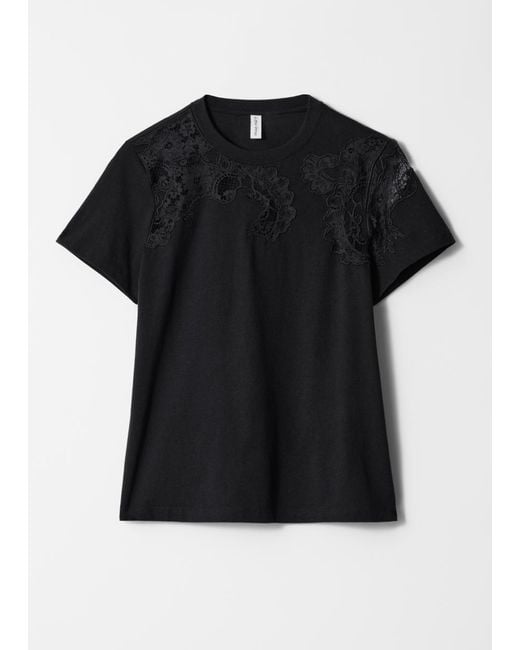 & Other Stories Black Lace Embroidery T-Shirt