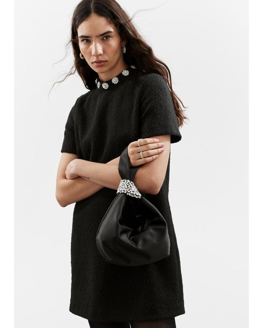 & Other Stories Black Crystal-Embellished Satin Pouch