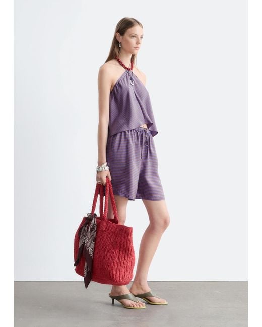 & Other Stories Purple Silk Halterneck Top