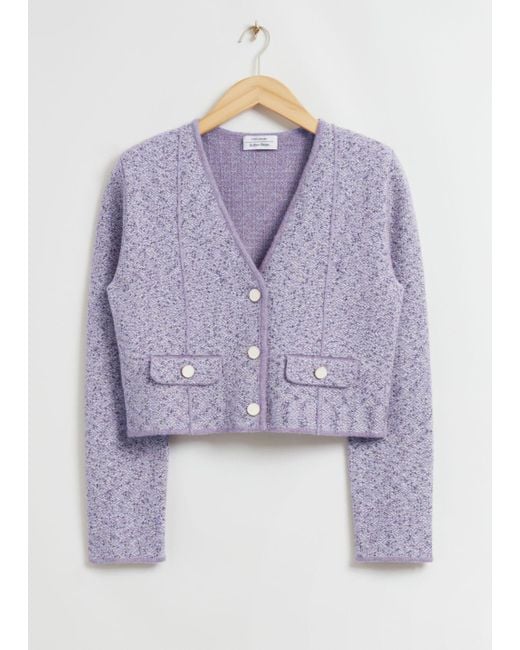 & Other Stories Metallic Knitted Tweed Cardigan in Purple Lyst