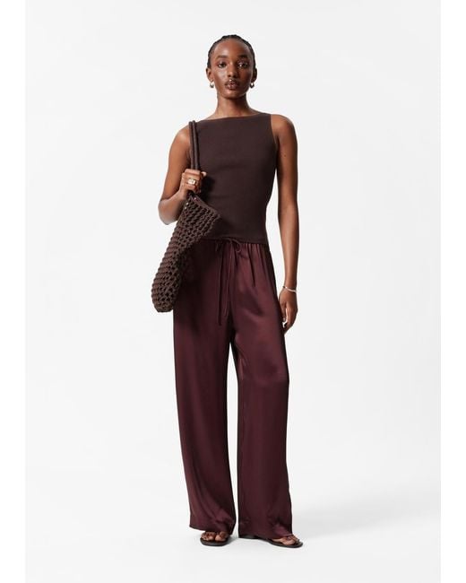 & Other Stories Red Drawstring Satin Trousers