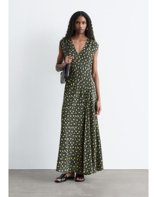 & Other Stories Green V-Neck Silk Maxi Dress