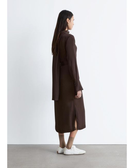 & Other Stories Brown Scarf-Neck Midi Dress