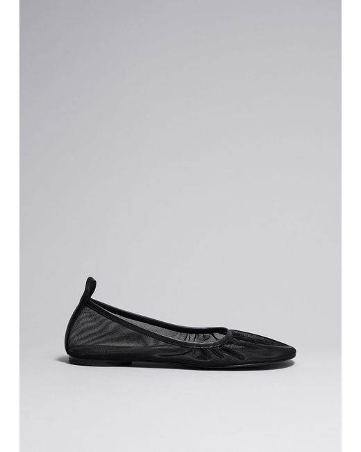 & Other Stories Gray Leather-trimmed Mesh Ballet Flats