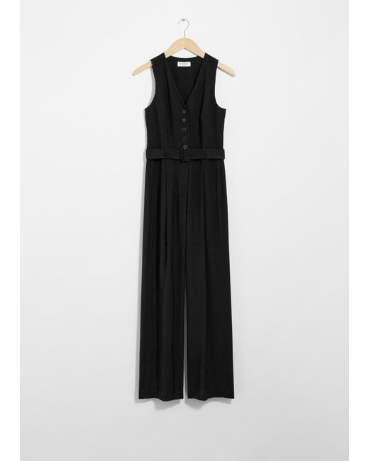& Other Stories Black Buttoned Sleeveless Jumpsuit
